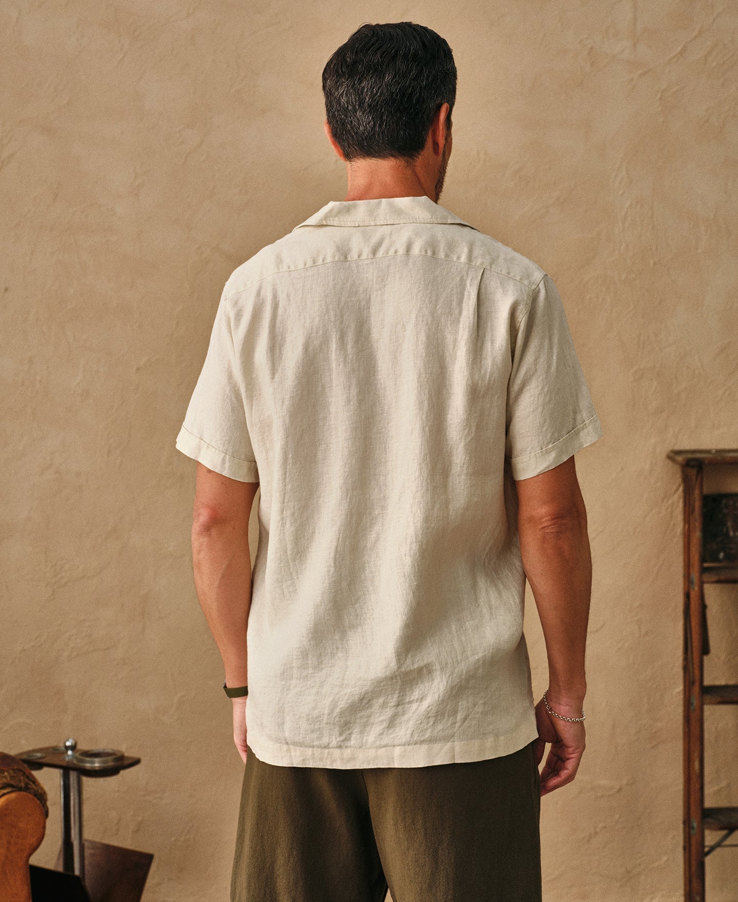 1950s Italian Collar Linen Short Sleeve Shirt