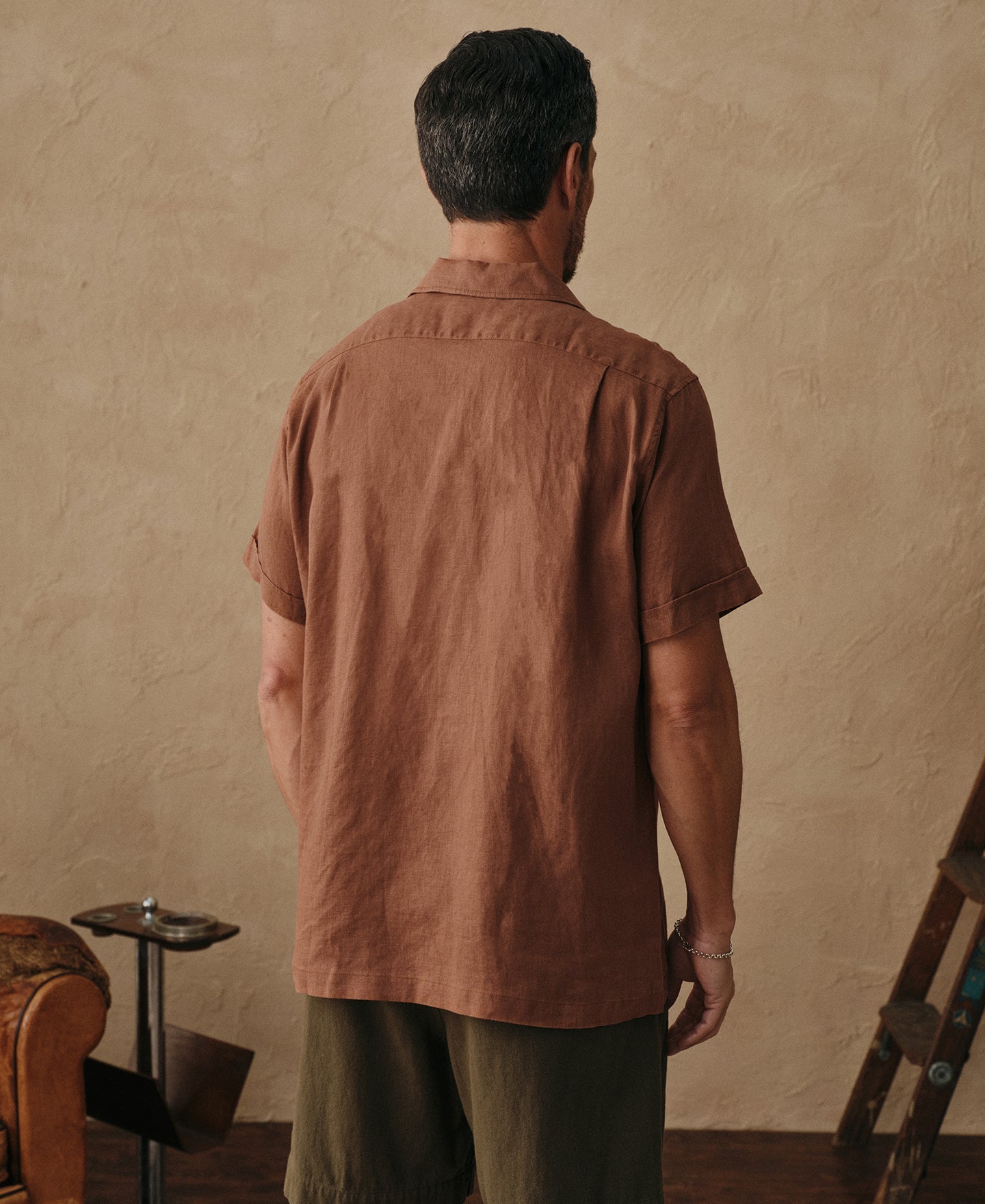 1950s Italian Collar Linen Short Sleeve Shirt