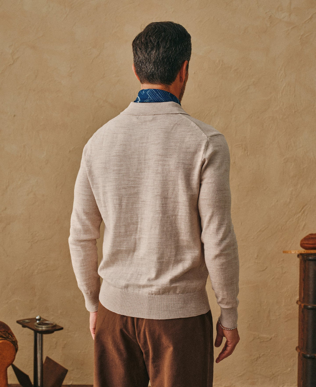 Slub Cotton Long Sleeve Knit Polo