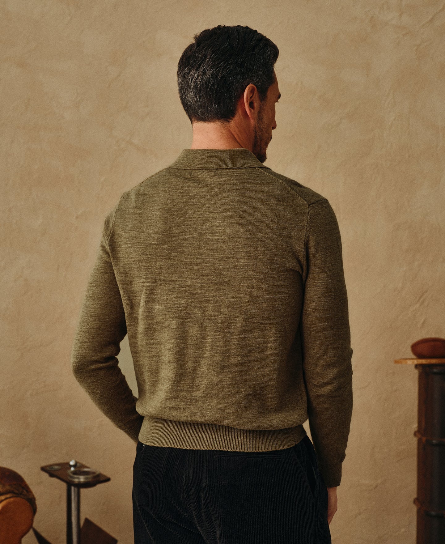 Slub Cotton Long Sleeve Knit Polo