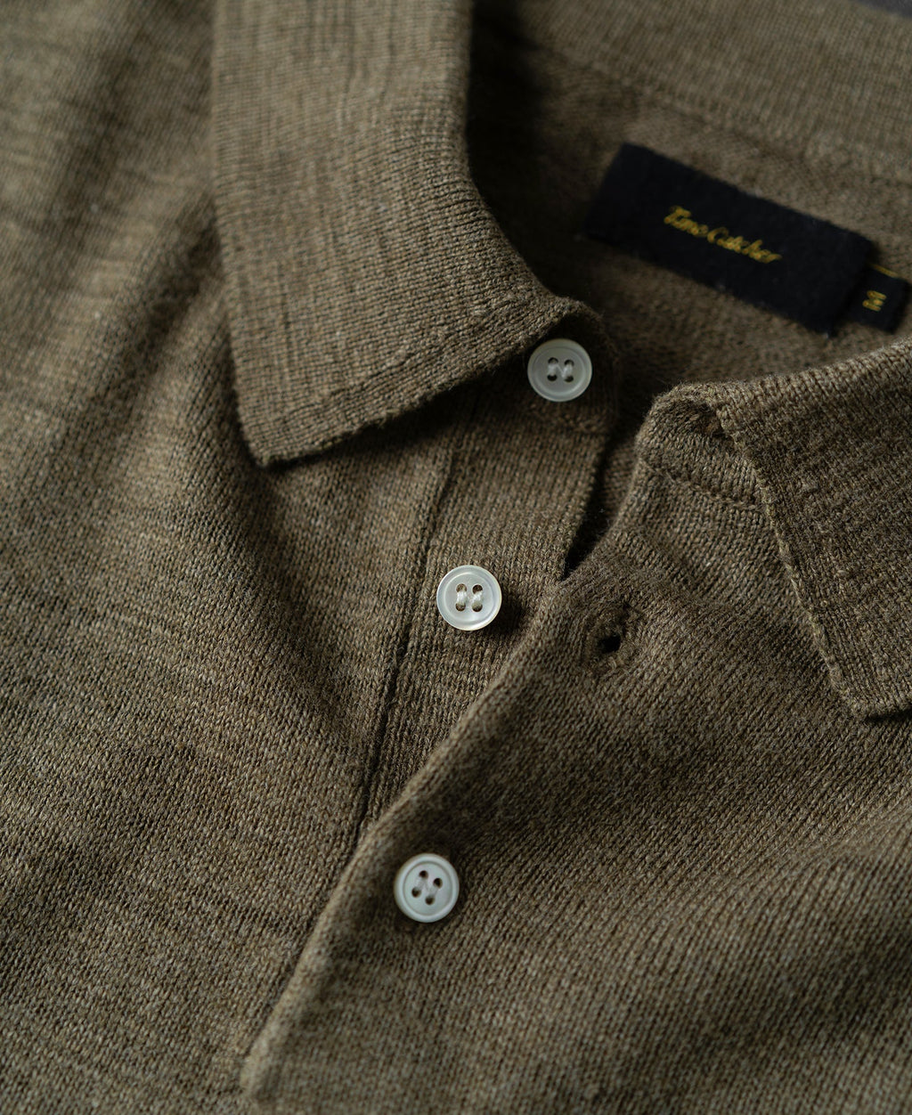 Slub Cotton Long Sleeve Knit Polo