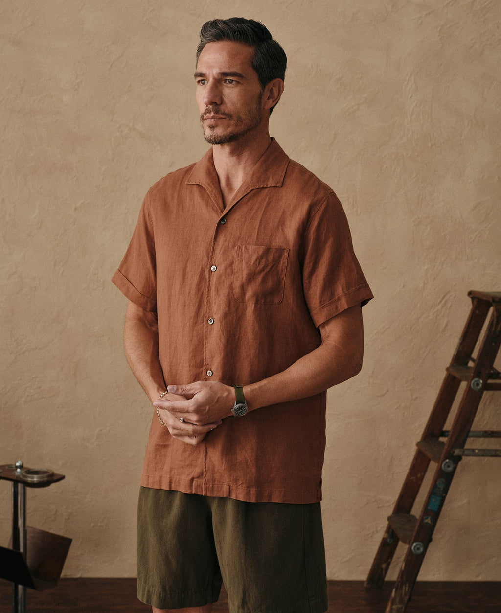 1950s Italian Collar Linen Short Sleeve Shirt