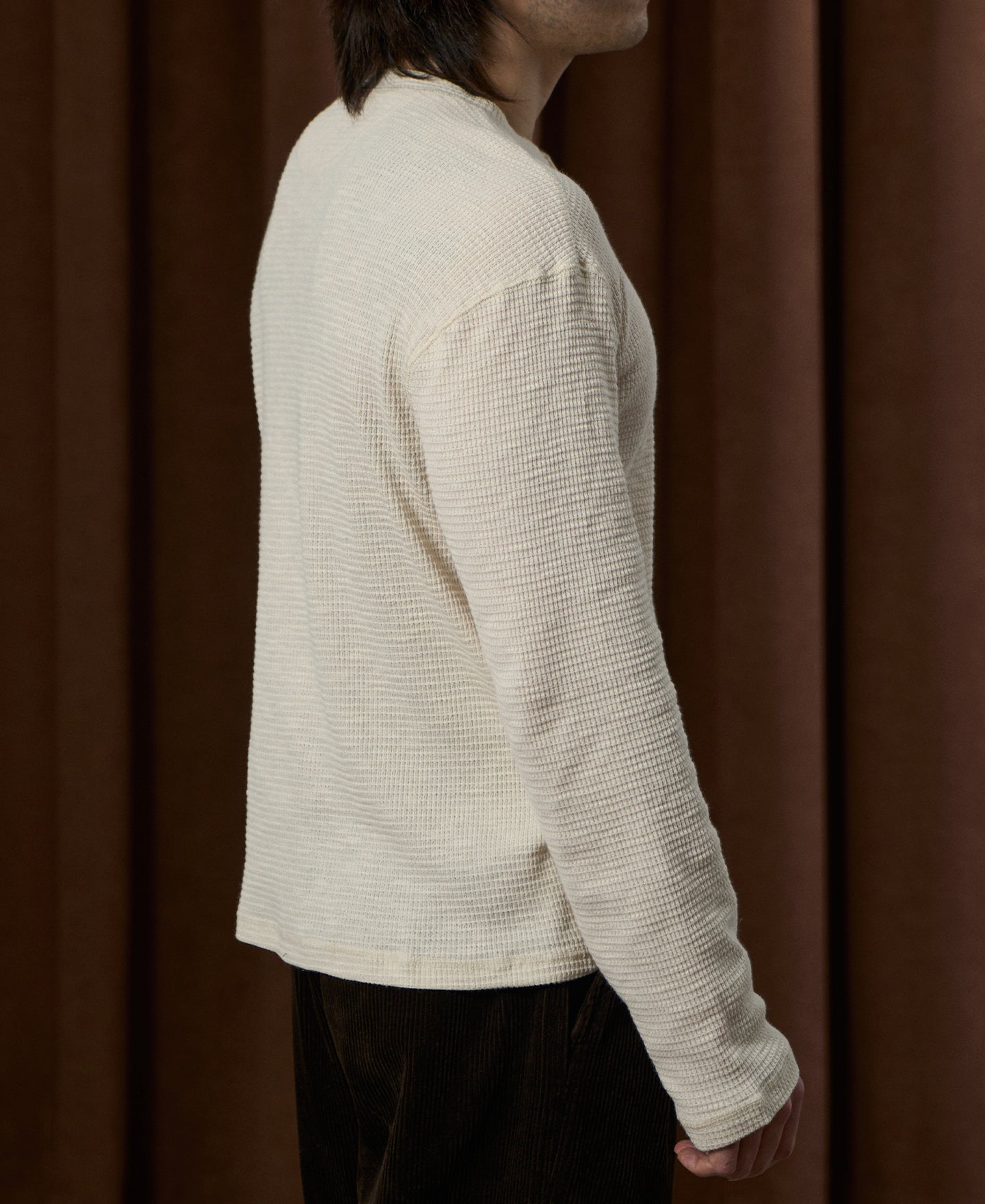 Honeycomb Waffle Knit Henley Long Sleeve T-Shirt