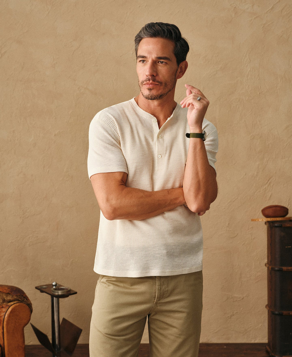 Honeycomb Waffle Knit Henley T-shirt