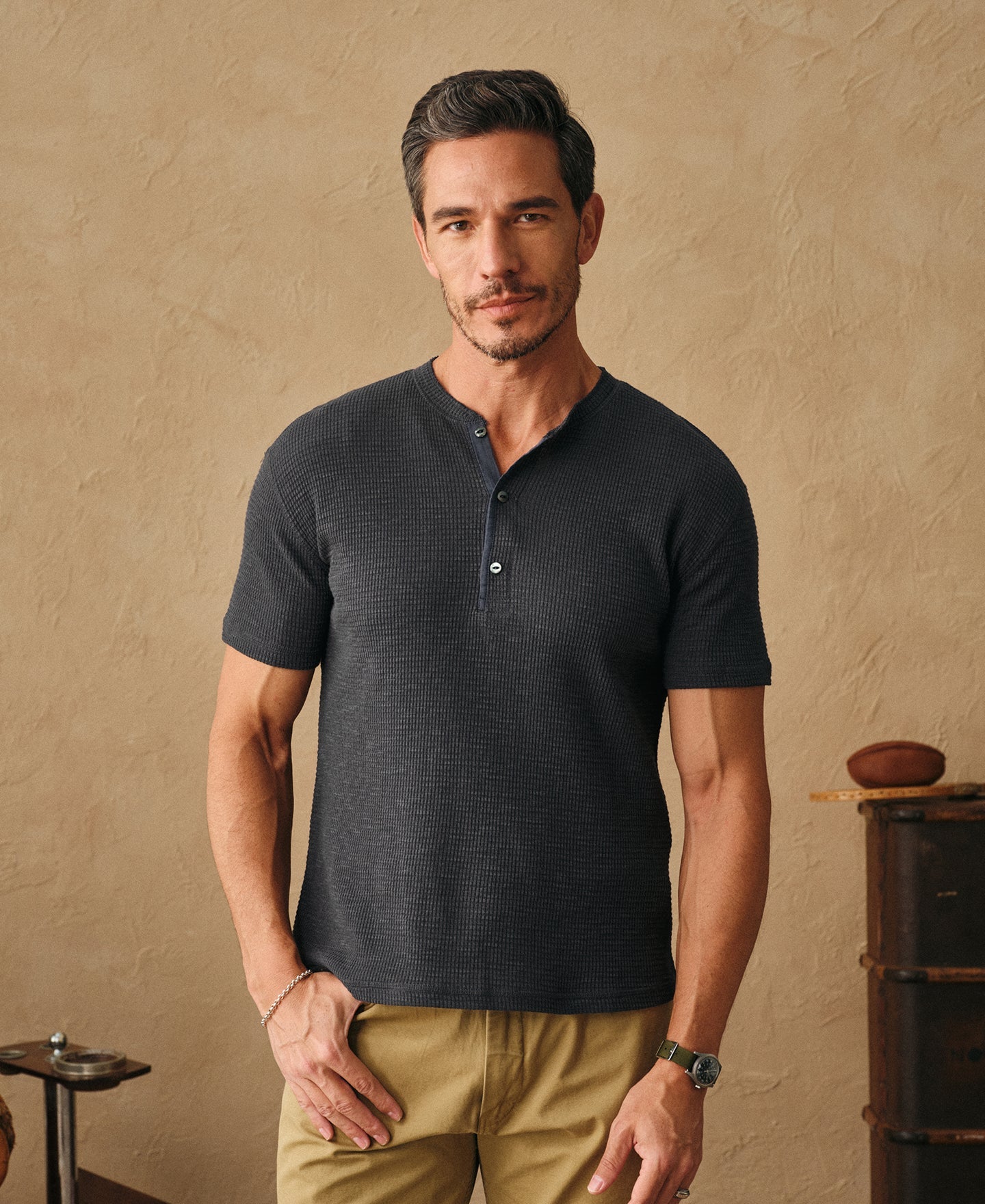 Honeycomb Waffle Knit Henley T-shirt