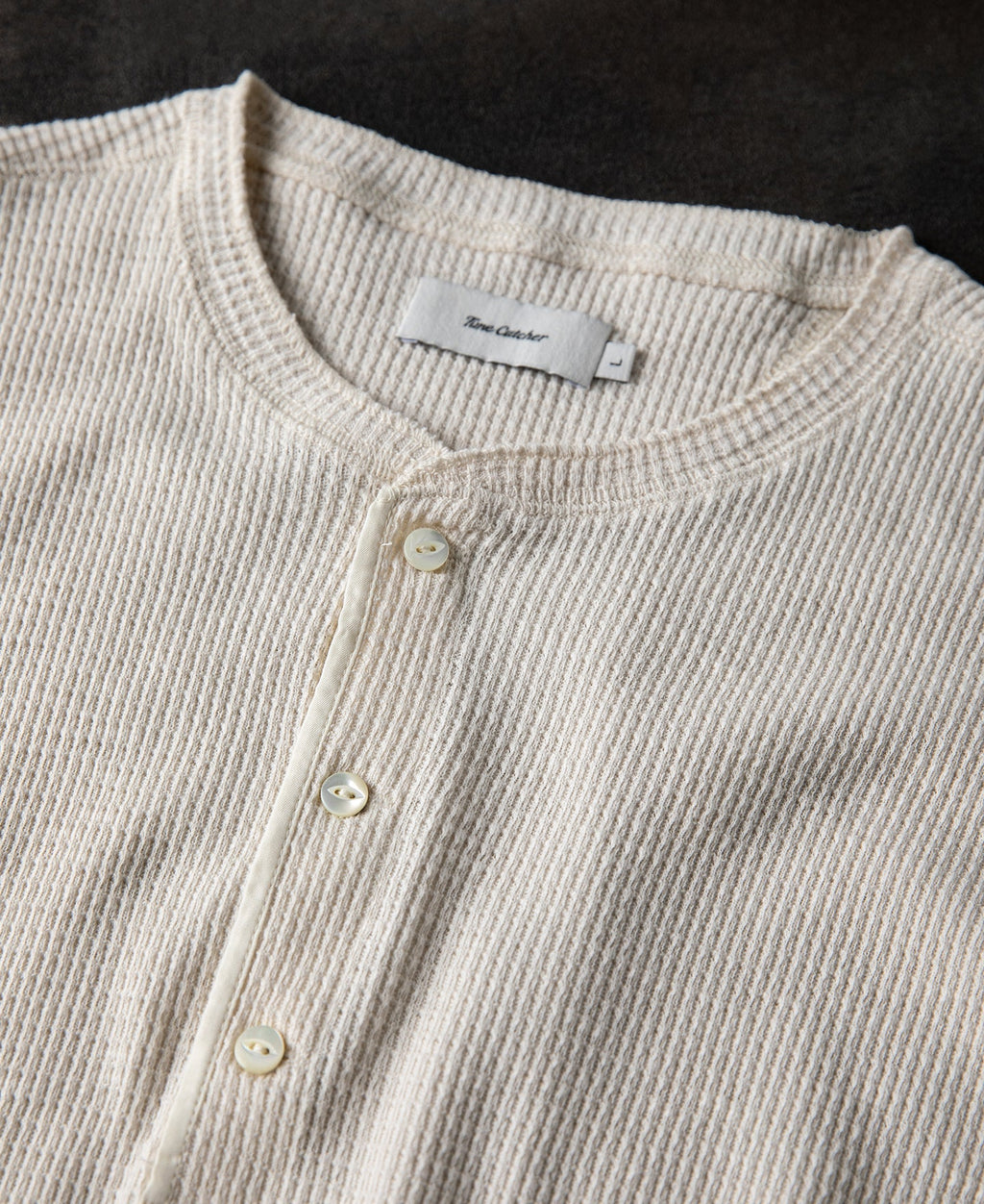 Honeycomb Waffle Knit Henley Long Sleeve T-Shirt