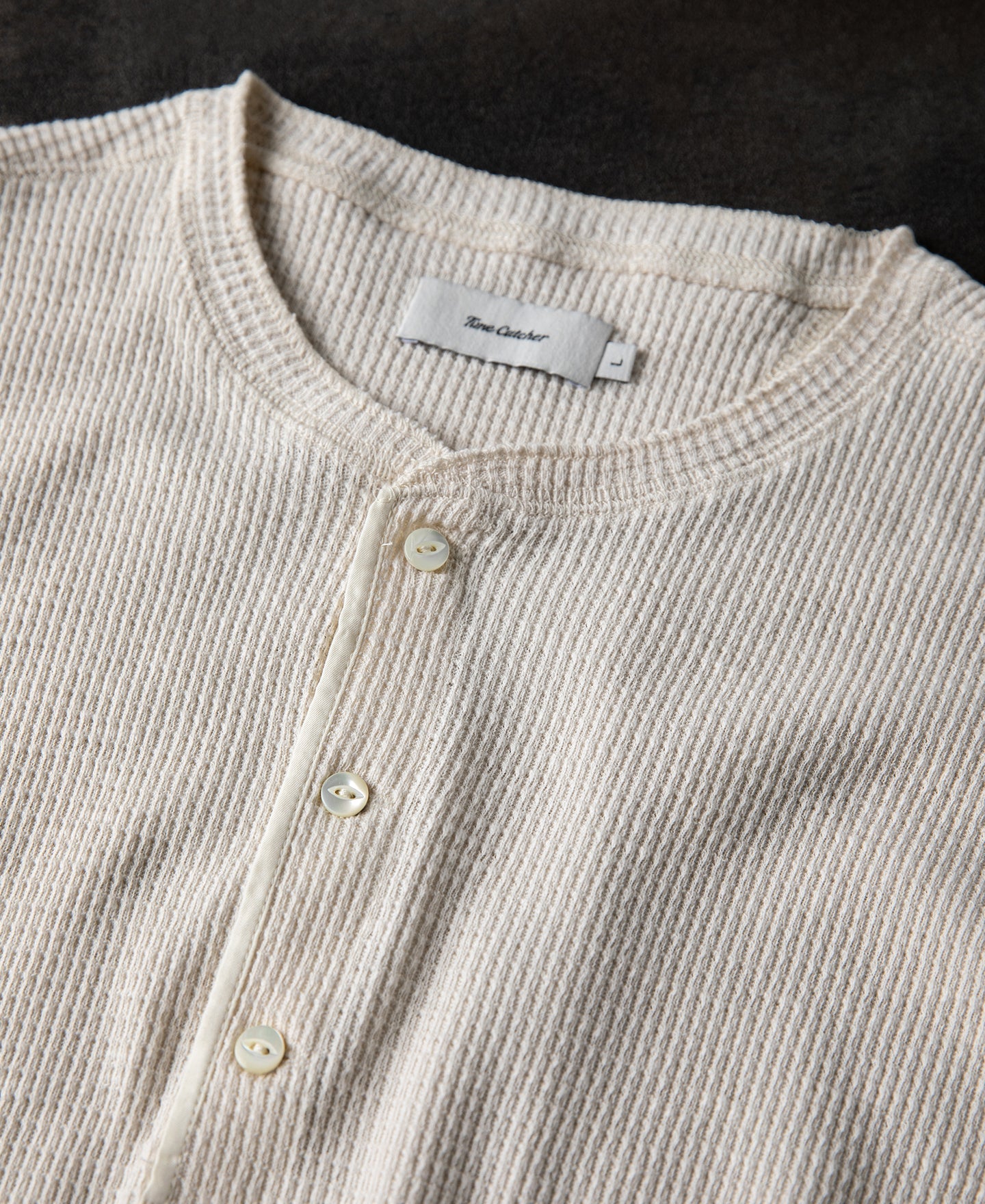 Honeycomb Waffle Knit Henley Long Sleeve T-Shirt