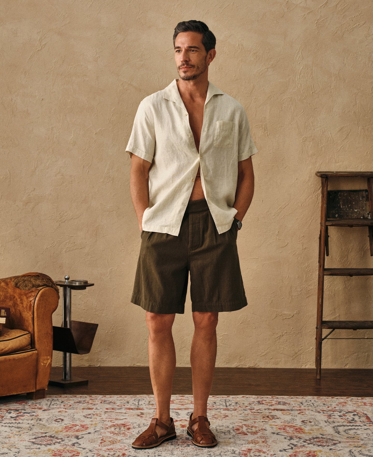 1950s Italian Collar Linen Short Sleeve Shirt