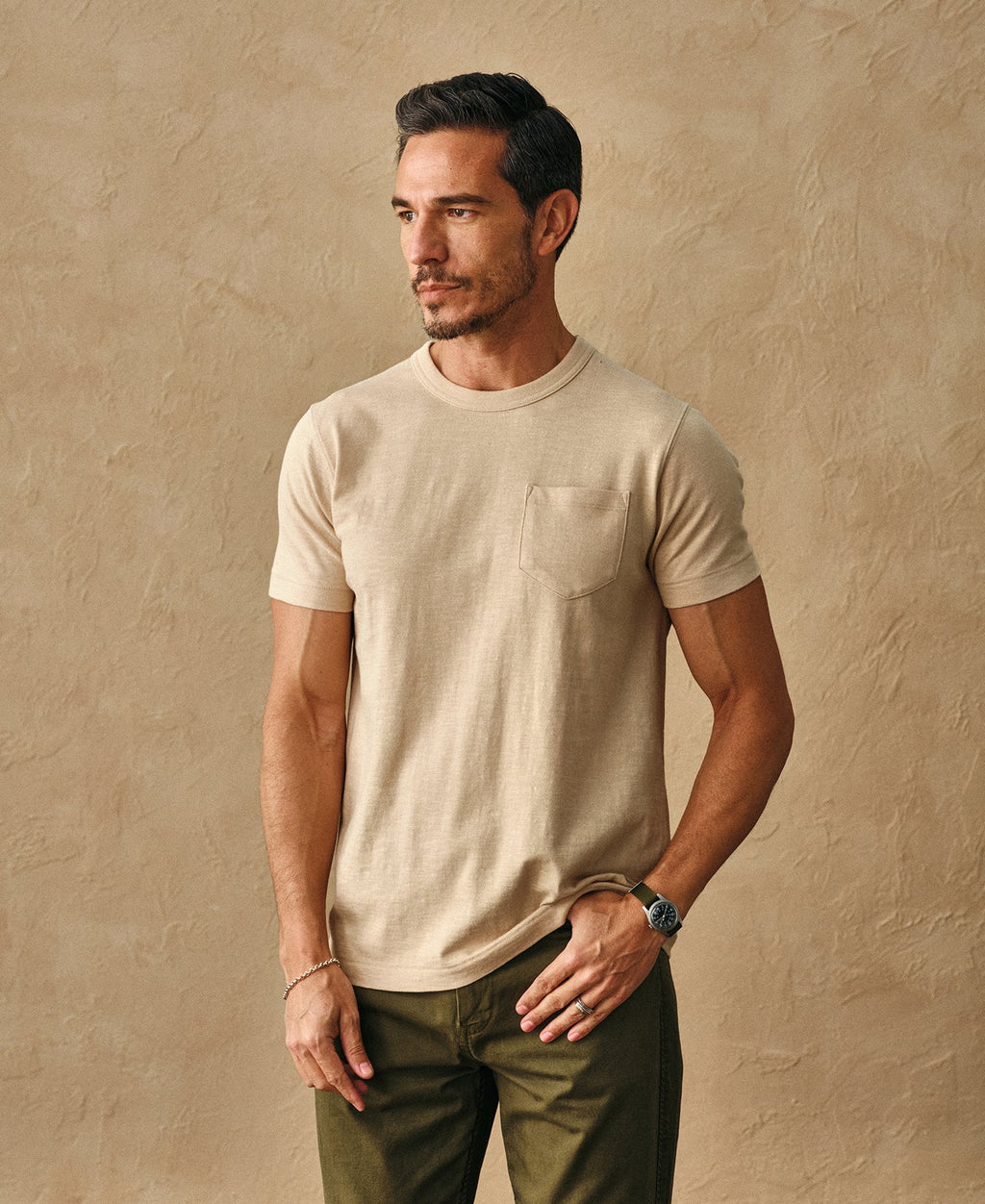 Classic Fit Loopwheel Slub Cotton Pocket T-Shirt