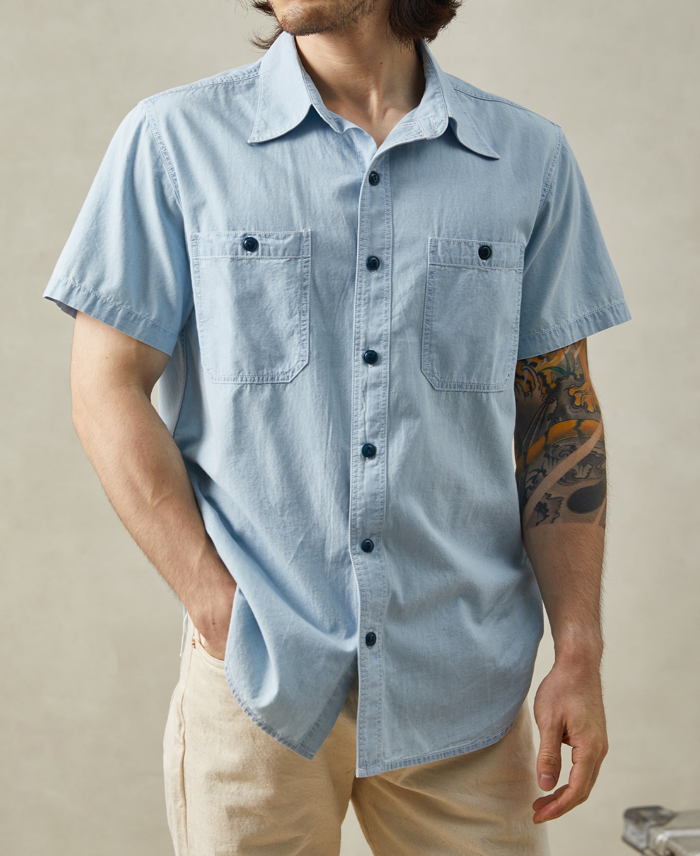 Military Wash Chambray Short Sleeve Workshirt