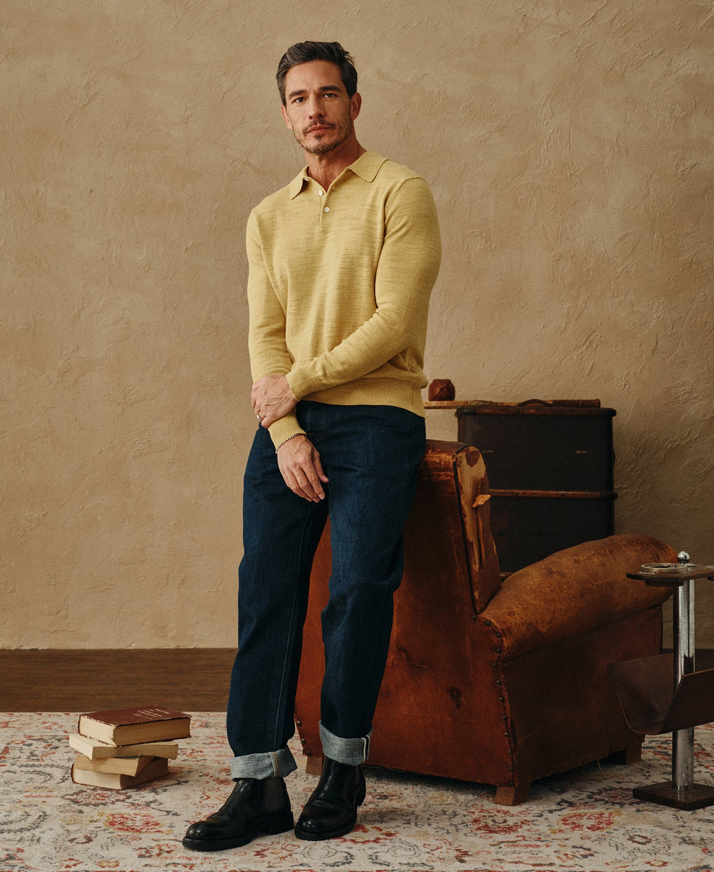 Slub Cotton Long Sleeve Knit Polo