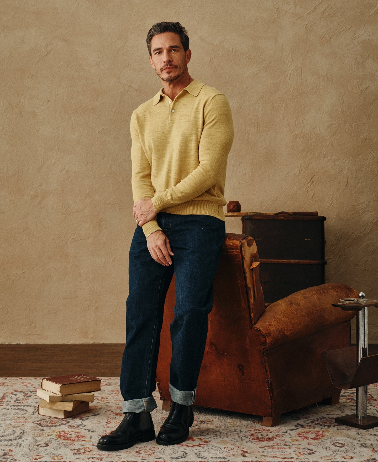 Slub Cotton Long Sleeve Knit Polo
