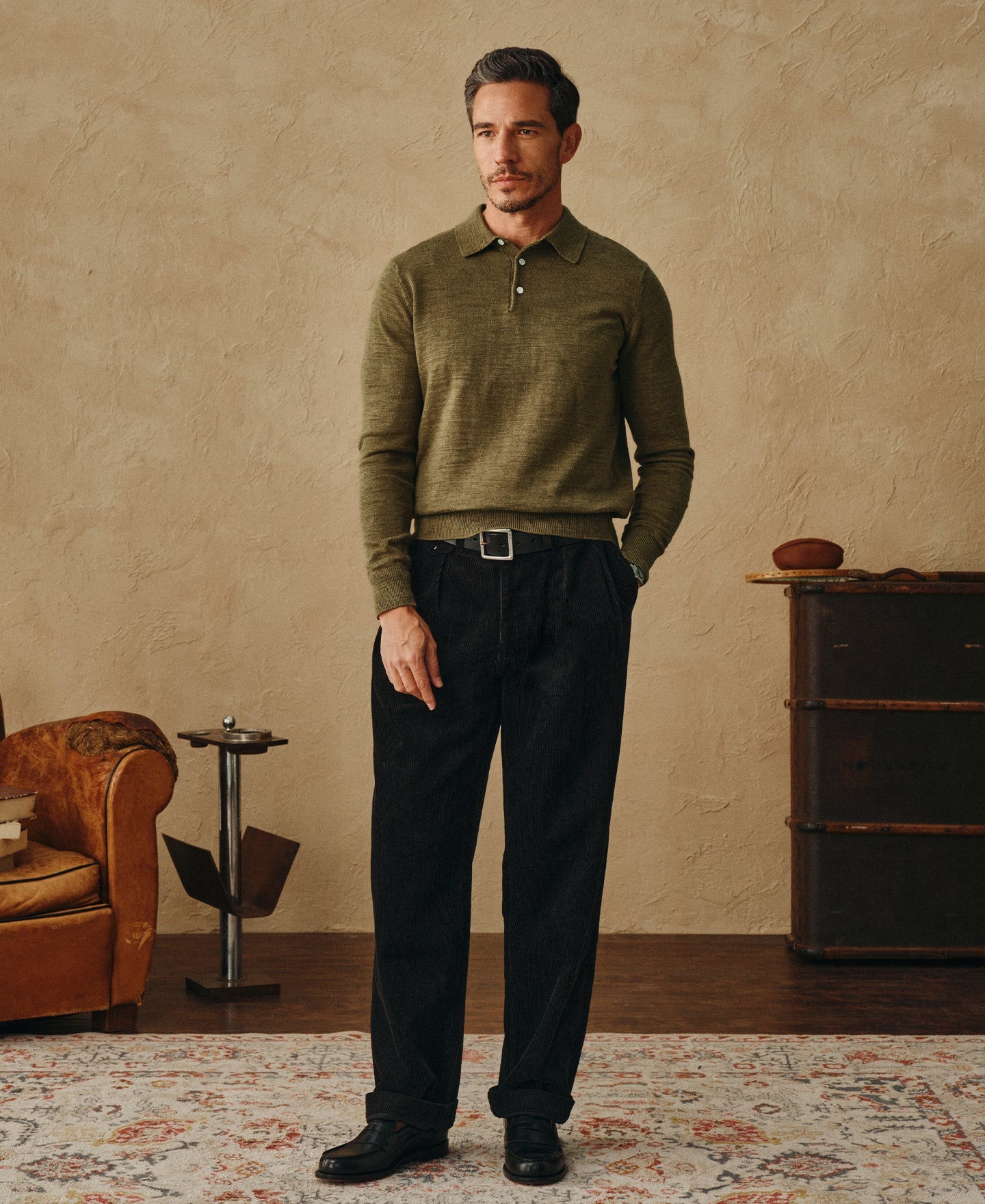 Slub Cotton Long Sleeve Knit Polo